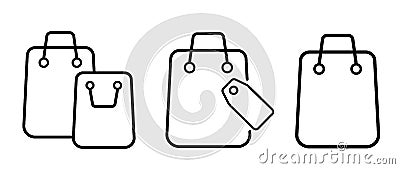 Black and white icons depicting shopping packages. Vector Illustration